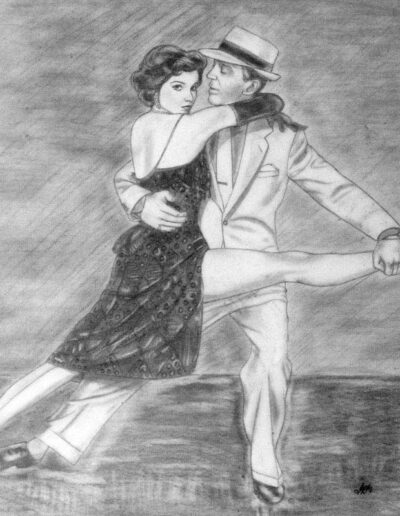 Fred Astaire and Cyd Charisse pencil drawing